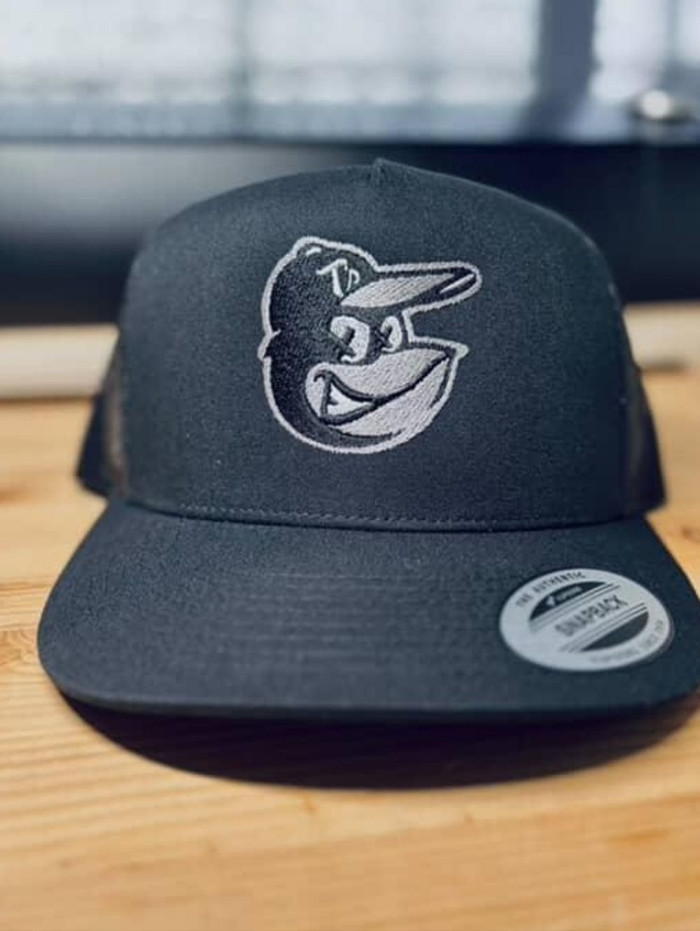 Black Trucker Hat with Embroidered Cartoon Logo T-bird logo TWO Graffiti/skate